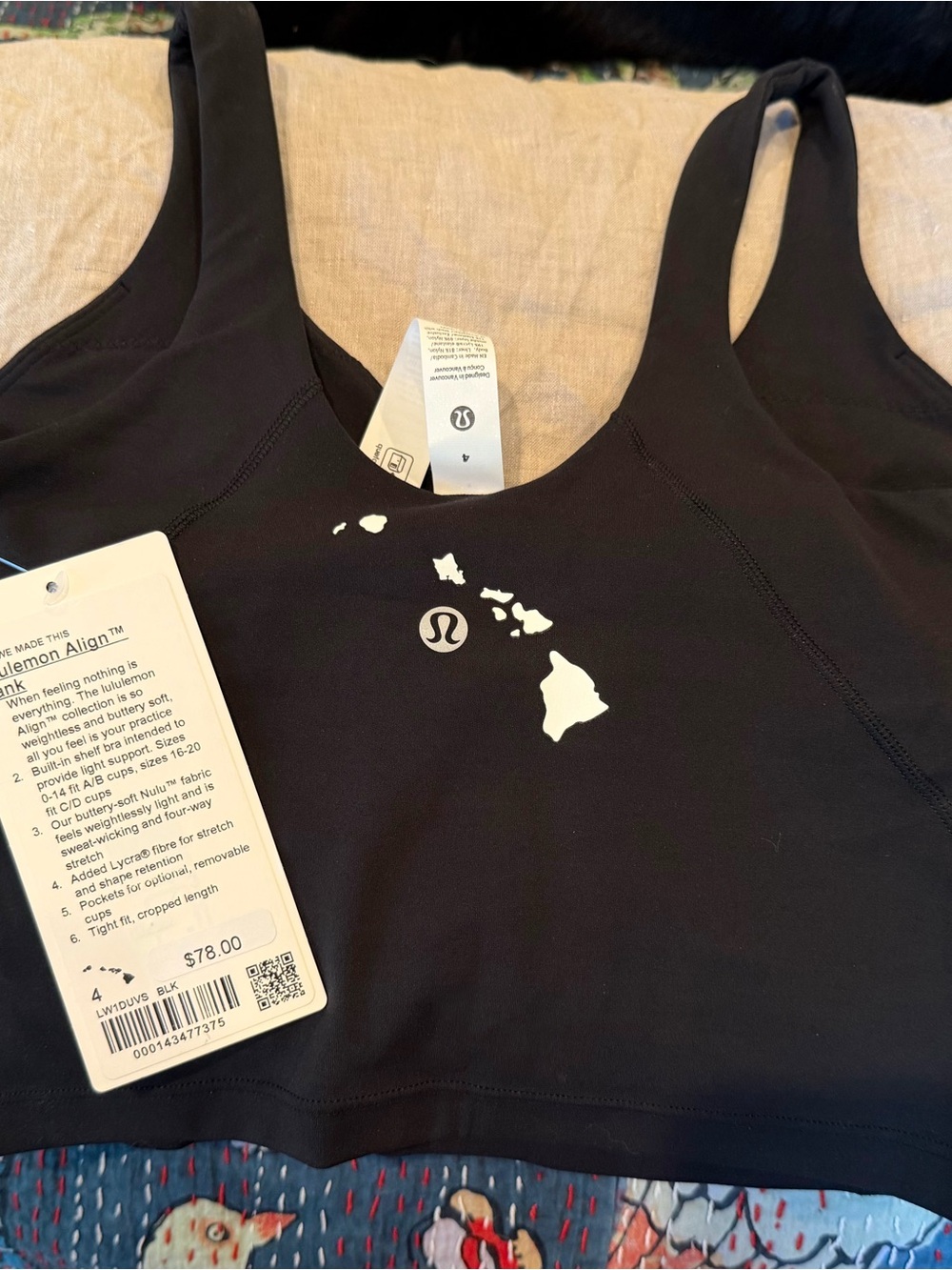 lululemon athletica Black Align™ Tank Top with White Hawaii Graphic NWT Size 4